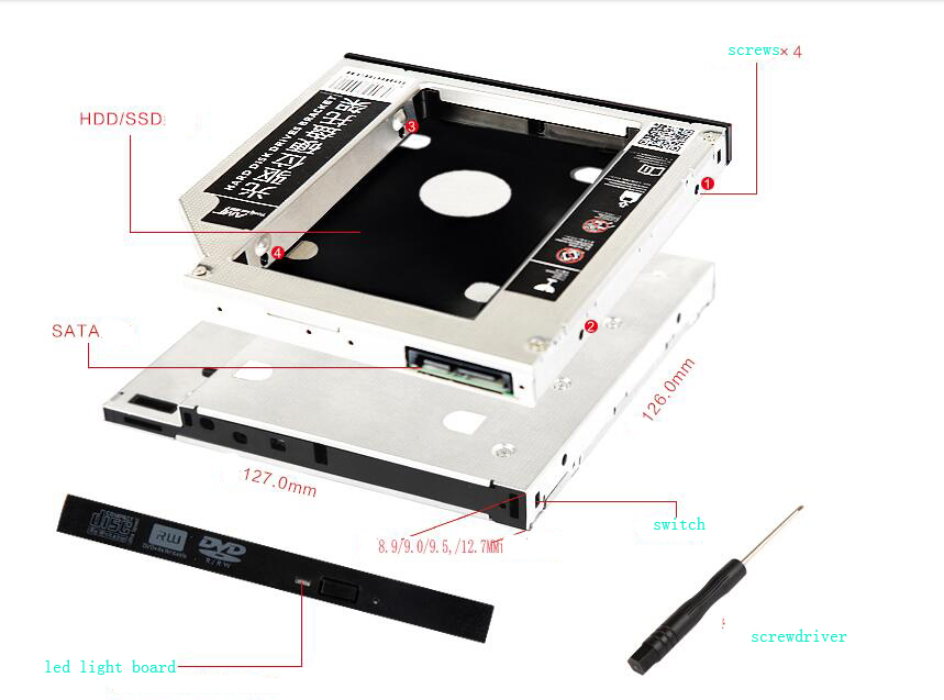 Ssd Hard Drive - 9.5 มม.SATA HDD SSD ฮาร์ดดิสก์ไดรฟ์แคดดี้/วงเล็บสําหรับ Asus